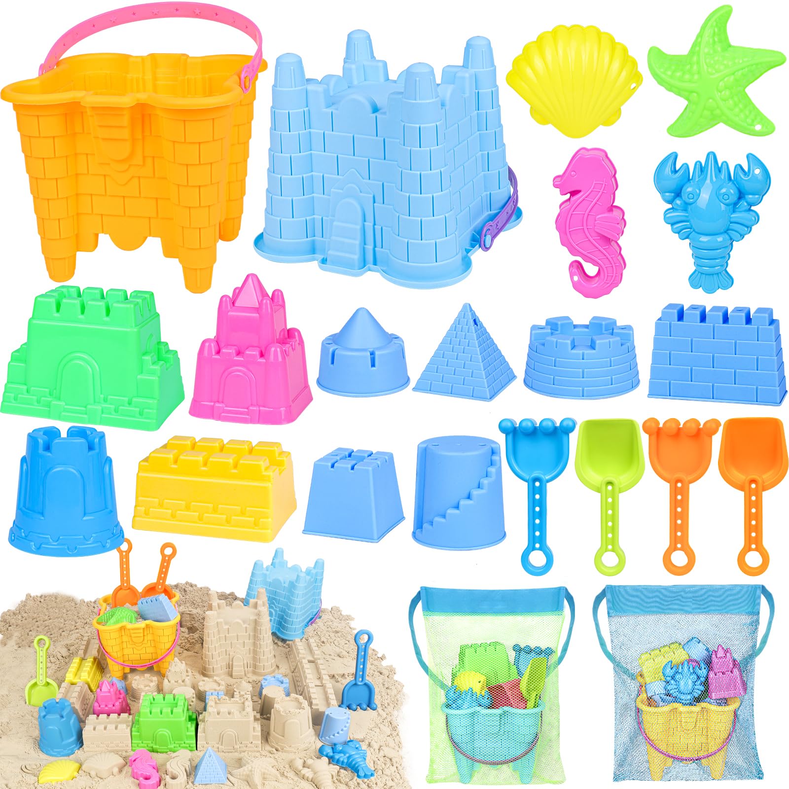 Ultimate Sand Castle Beach Toy Set for Kids (22 pieces)